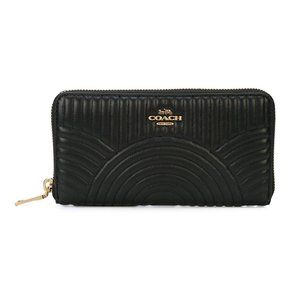 Coach Black Quilt Leather Zip Around Continental Wallet Acc Zipper card Case New